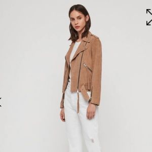 All saints dark beige suede moto jacket